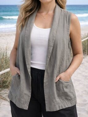 Kenar 100% Linen Cardigan Size M Gray Minimalist Lagenlook Beachy Coastal Resort